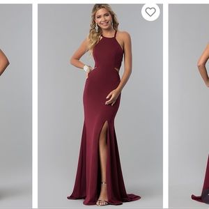 Long Burgundy Prom Dress with Lace-Up Back & Slit